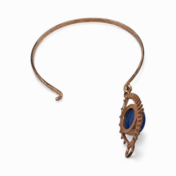 Natural Blue Chalcedony Eye Hook Bangle Bracelet Handmade Solid Copper Artisan - Picture 8 of 8
